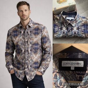 John Lennon Navy Abstract Artistic ocean print jellyfish Dress Shirt Large